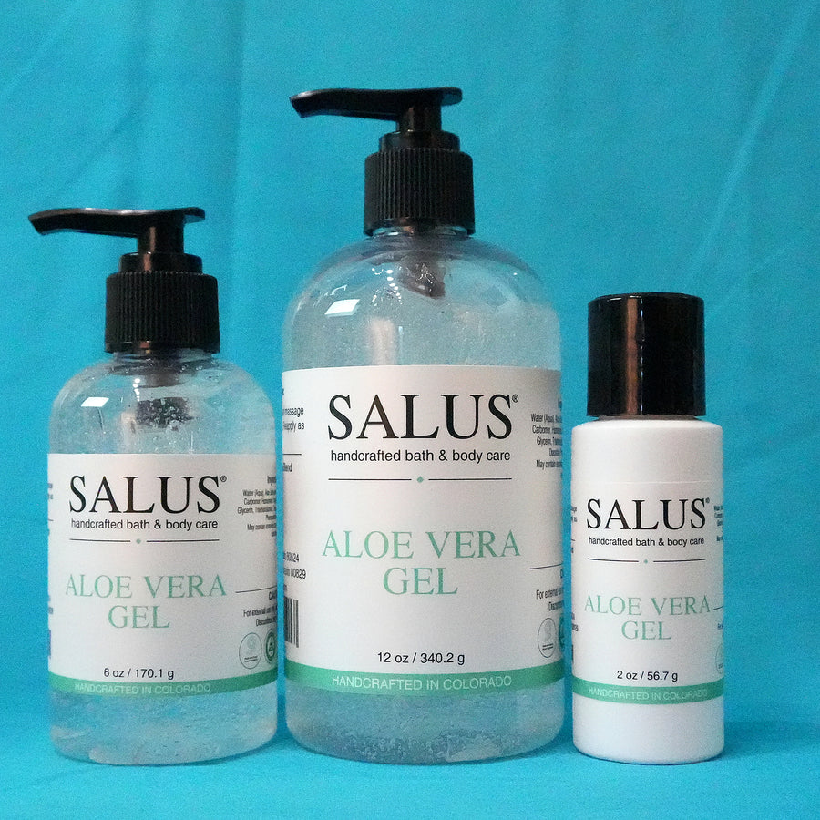 SALUS Aloe Vera Gel, 2 oz, 6 oz and 12 oz bottles